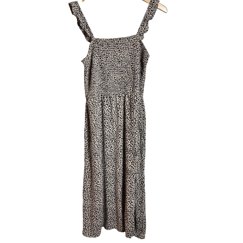 Leopard Print Ruffle Strap Maxi Dress - Black & Cream